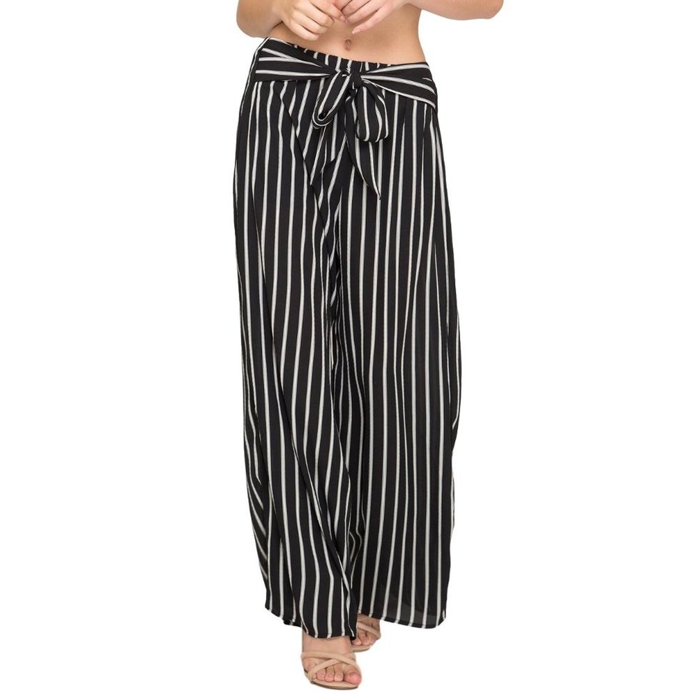 She + Sky Wide Legged Striped Palazzo Pants w Tie